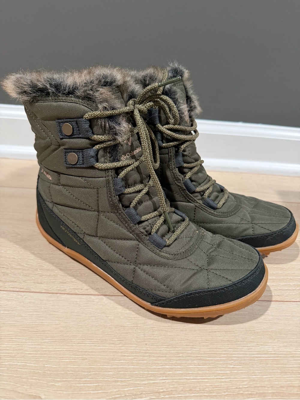 Columbia Quilted Faux-Fur Lace-Up Winter Boots - Olive